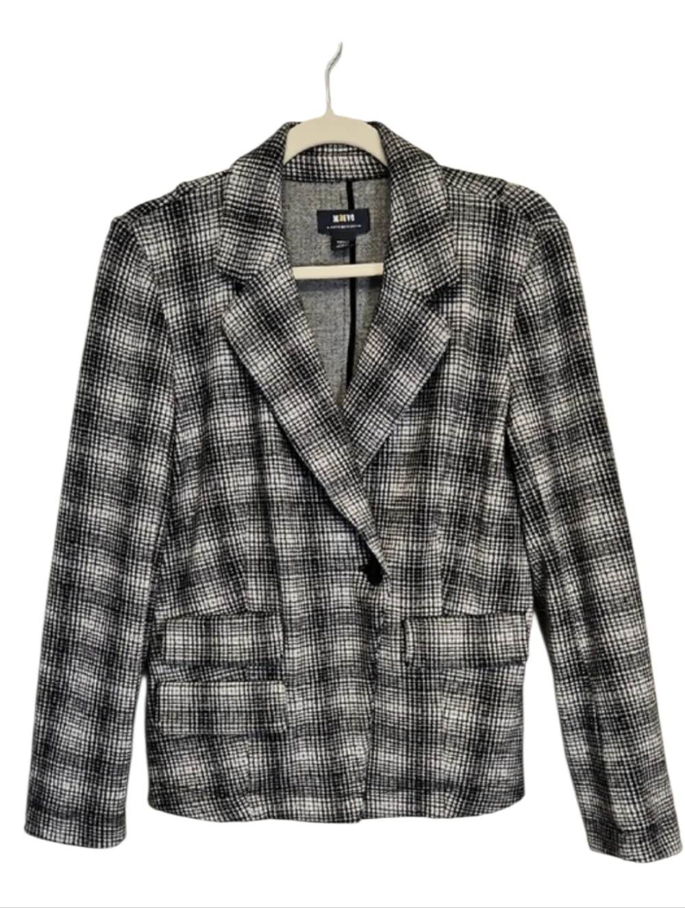 Maeve By Anthropologie Stretch Knit Black White Plaid Motif Blazer Jacket, Small